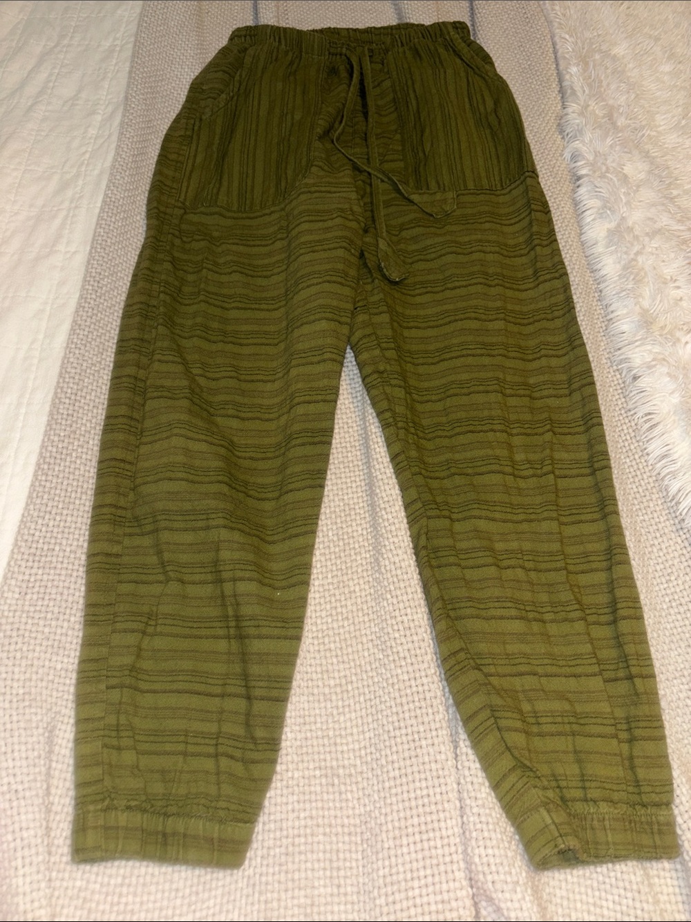Soul Flower Olive-Striped Drawstring Joggers